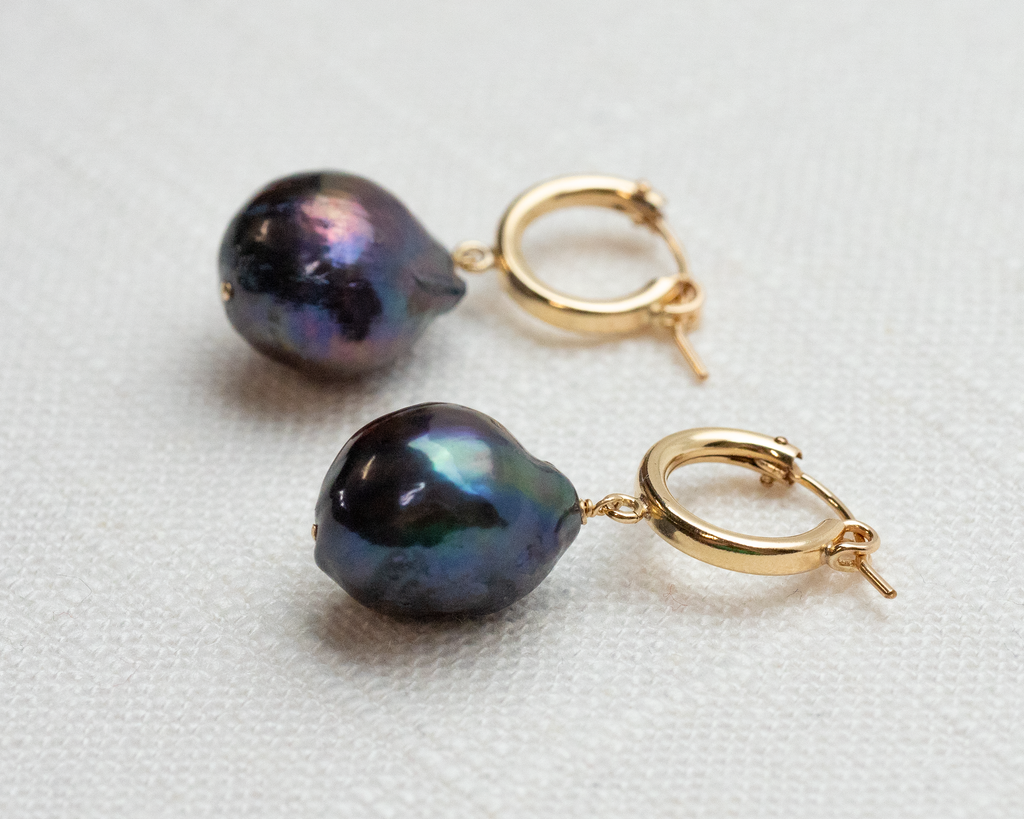 Black Baroque Pearl Hoops