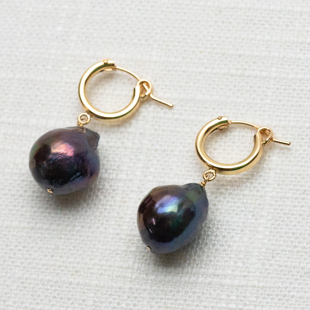 Black Baroque Pearl Hoops